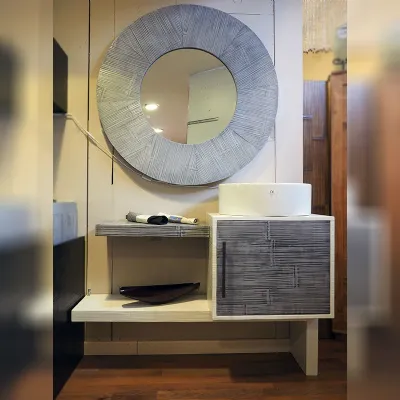 BAGNO BORTOLI ETNO CRASH BAMBU WHITE DECAPE GRIGIO COMPRESO LAVABO APPOGGIO CERAMICA OVALE ATHENA H15 DESIGN