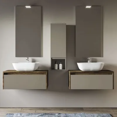 Arredamento bagno: mobile Artigianale 02 con doppia base in Offerta Outlet