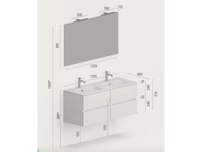 Mobile per la sala da bagno Mottes selection Bath 120 doppio in Offerta Outlet