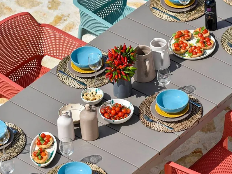 Set tavolo rio alu 210/ 280 + 8 sedie nat multicolore  Nardi outdoor: set a prezzo Outlet