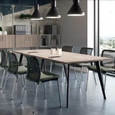Tavolo riunione Rhea con 6 sedie in legno Flycom a prezzo Outlet