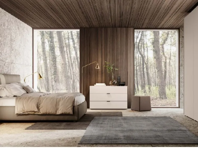 Camera da letto Camera matrimoniale moderna in colore sabbia con letto  contenitore    Colombini casa in laminato a prezzo scontato