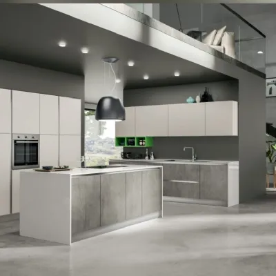 Cucina grigio moderna ad isola Cucina moderna con  isola e due colonne  Outlet etnico a soli 6990