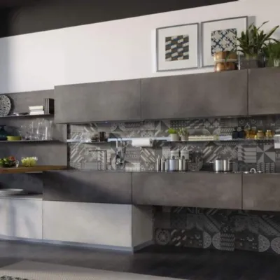 Cucina antracite moderna con penisola Ocean  grey moderna  in Offerta Outlet