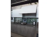 Cucina Aran moderna con penisola bianca in vetro Lab 13 