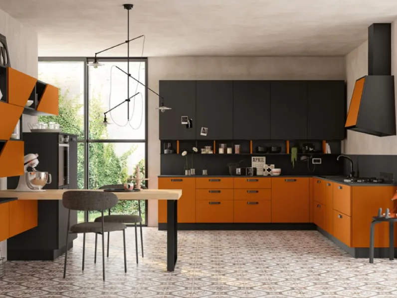 Cucina arancio moderna ad angolo Componibile Colombini in Offerta Outlet