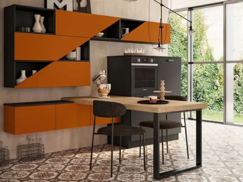 Cucina arancio moderna ad angolo Componibile Colombini in Offerta Outlet