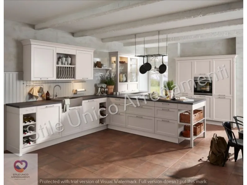 Cucina bianca design ad angolo Molly Artigianale in Offerta Outlet