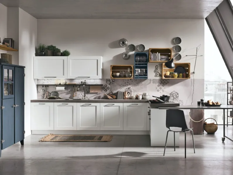 Cucina bianca moderna lineare City Stosa in Offerta Outlet