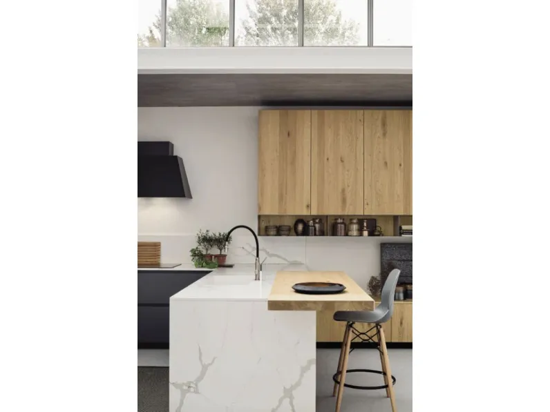 Cucina Colombini casa moderna con penisola rovere moro in legno  finitura in legno di rovere, con venature e nodi in evidenza