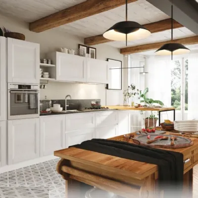 Cucina con penisola Cucina shabby river white essential con penisola legno  Nuovi mondi cucine con uno sconto vantaggioso
