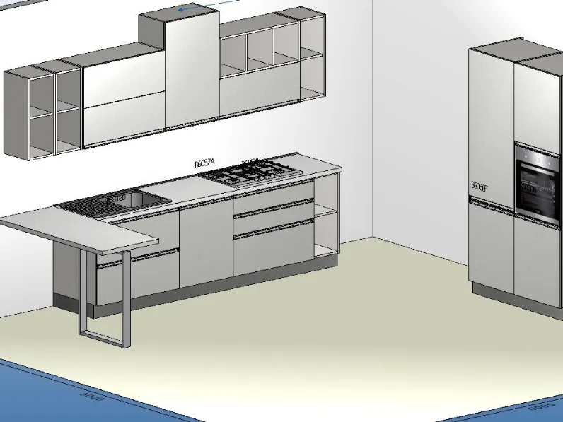 Cucina con penisola in laminato materico grigio Cucina in ossido cemento moderna industry in offerta   a prezzo scontato