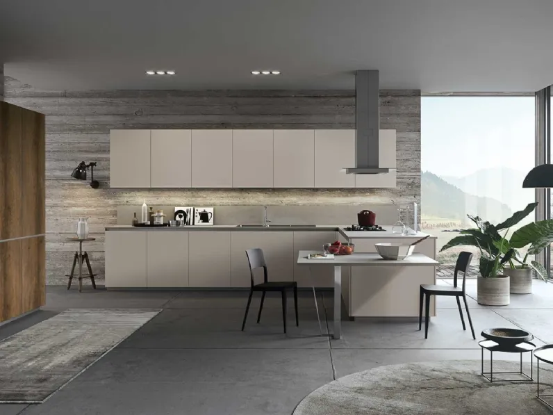 Cucina Antares moderna con penisola magnolia in laminato materico K18