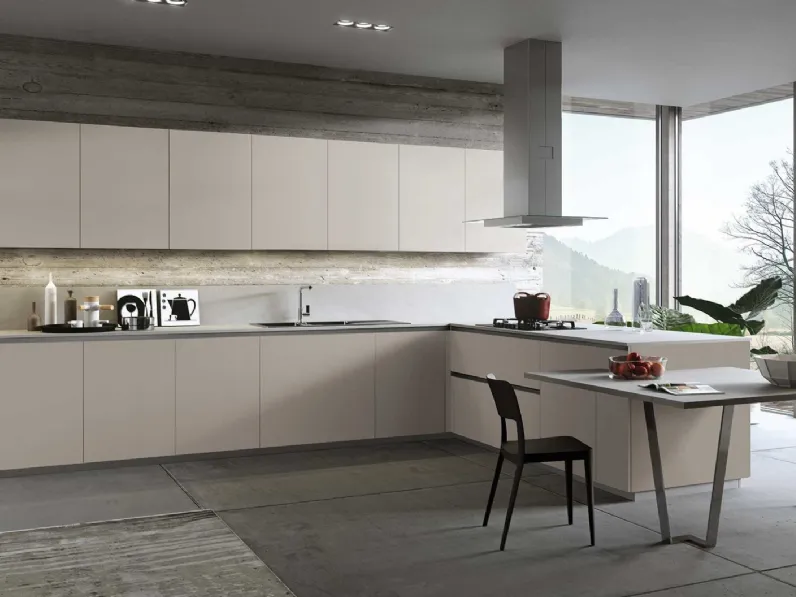 Cucina Antares moderna con penisola magnolia in laminato materico K18