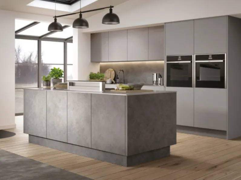 Cucina ad isola Stone in legno grigio, prezzo ribassato!