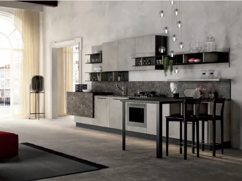 Cucina grigio industriale con penisola Cucina industrial zen  Nuovi mondi cucine