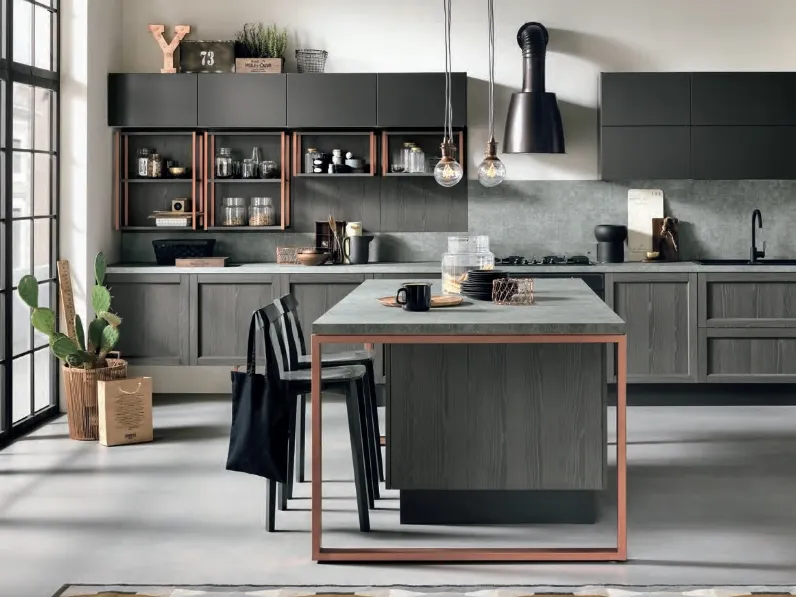 Cucina grigio industriale con penisola Cucina modello grigioindustrail telaio legno in offerta grigia o white  Nuovi mondi cucine