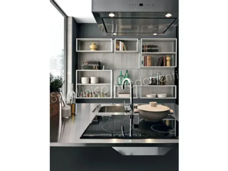 Cucina grigio moderna ad isola Manhattan Artigianale in Offerta Outlet
