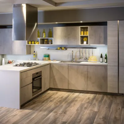 Cucina moderna grigio Diotti.com con penisola Five a soli 9890€