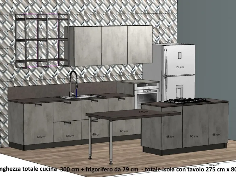 Cucina industriale grigio Scavolini ad isola Sax in Offerta Outlet