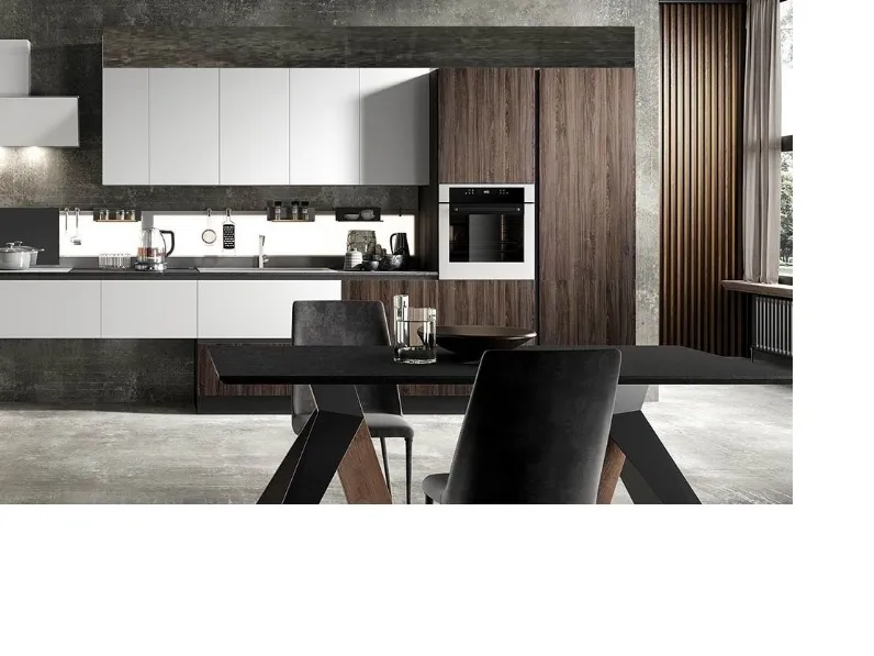 Cucina lineare Cucina bianca moderna lineare bianca e noce dark nuovi mondi cucine Nuovi mondi cucine con uno sconto vantaggioso