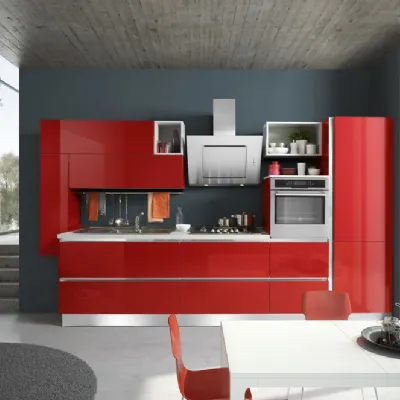 Cucina lineare in laccato lucido rossa Cucina artigianale mod.sally laccata rosso lucido a prezzo scontato