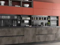 Cucina lineare in laminato materico grigio  ccuina industrial  in ossido cemento rame  in offerta  a prezzo scontato