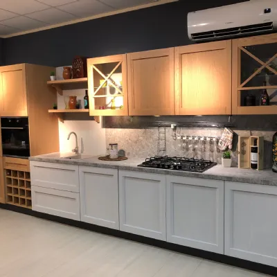 Cucina lineare in laminato materico rovere chiaro Frida a prezzo scontato
