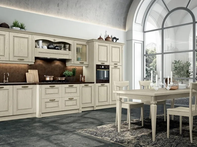 Cucina modello Verona in legno personalizzabile piano d'appoggio in quarzo.