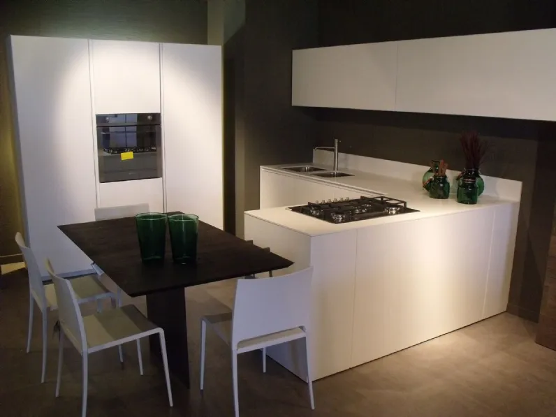 Cucina moderna bianca Modulnova con penisola Light in Offerta Outlet