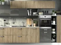 cucina lineare essenza rovere e grigio in offerta nuovimondi  outlet convenienza completa di  elettrodom   hotpoint 