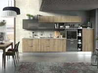 cucina lineare essenza rovere e grigio in offerta nuovimondi  outlet convenienza completa di  elettrodom   hotpoint 
