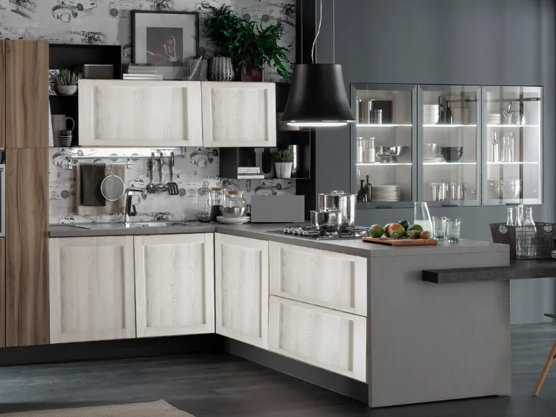 cucina con penisola living con tavolo integrato in offerta nuovimondi outlet  offerta