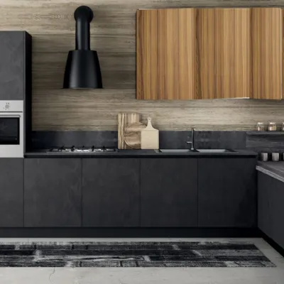 CUCINA Nuovi mondi cucine Cucina industrial cemento effetto legno  con penisola PREZZO OUTLET