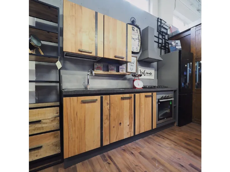Cucina lineare industriale rovere chiaro Collezione esclusiva Cucina industrial wave legno offerta  a soli 3590