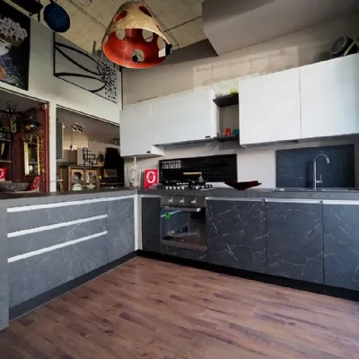 CUCINA Nuovi mondi cucine Cucina moderna stone grey e white con penisola  PREZZO OUTLET scontata 53%