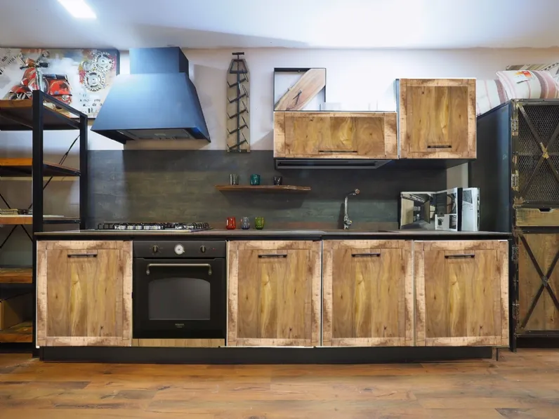 Cucina Nuovi mondi cucine industriale ad angolo rovere chiaro in legno Cucina industrail newport legno compresa di 2 colonne  in offerta  