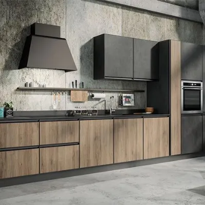 Cucina rovere chiaro industriale lineare Cucina industrial big con colonne  Nuovi mondi cucine