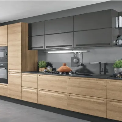 Cucina rovere chiaro moderna lineare Cucina moderna  lineare in offerta compresa di colonne grigio e olmo  Nuovi mondi cucine in Offerta Outlet