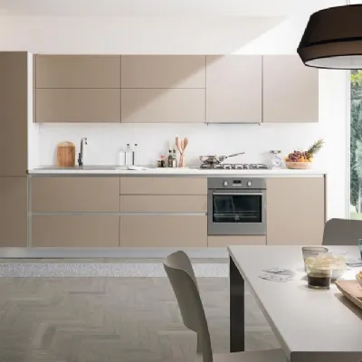 Cucina S75 moderna lineare tortora in laminato opaco Cucina mod.futura con frontali in fenix colore castoro in promo-sconto del 30%