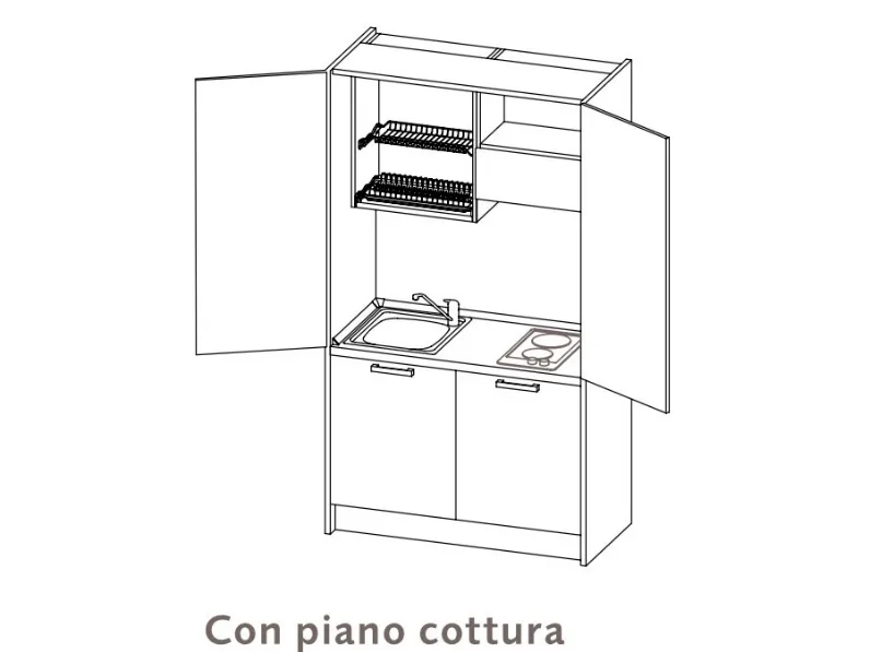 Cucina tortora moderna lineare Cucina monoblocco artica 125 Artigianale in Offerta Outlet