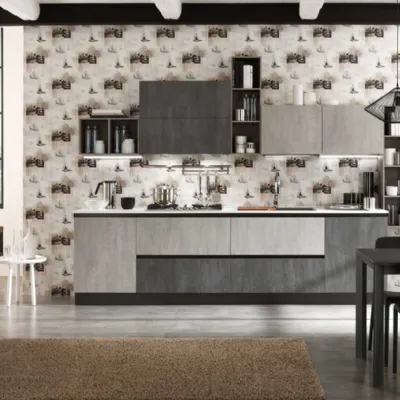 cucina lineare industriale con colonne grigio cemento in offerta nuovimondi 