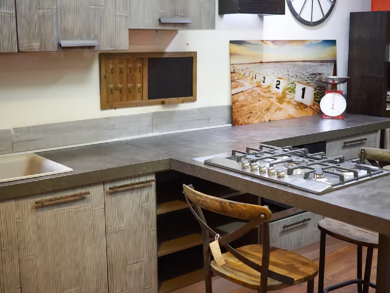 Nuovi Mondi Cucine Cucina Cucina moderna legno e bambu grey modello con penisola design  in offerta 