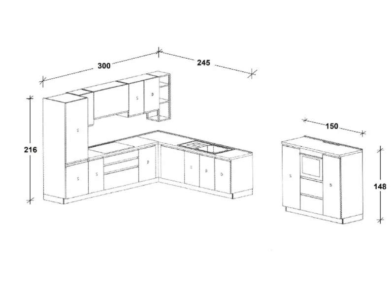 Scopri la cucina Aria moderna grigio ad angolo Evo cucine scontata del 40%. Una soluzione di design per arredare la tua casa!