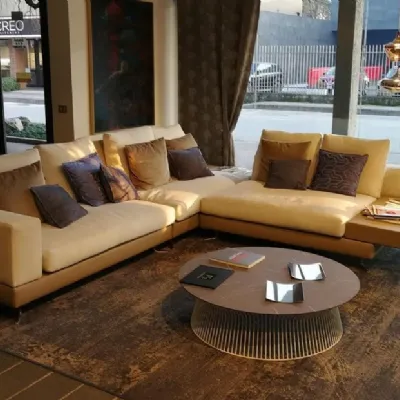 Divano con penisola Divano naviglio in pelle e tessuto Artigianale a PREZZO OUTLET scontato del 30%