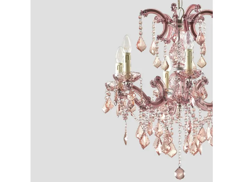 Lampada a sospensione stile Classica Lampadario cristalli rosa antico  Dialma brown con forte sconto