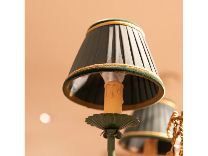 Lampada Artigianale Lampadario in ferro battuto vestigia verde  a PREZZI OUTLET