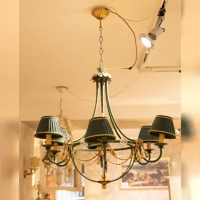 Lampada Artigianale Lampadario in ferro battuto vestigia verde  a PREZZI OUTLET