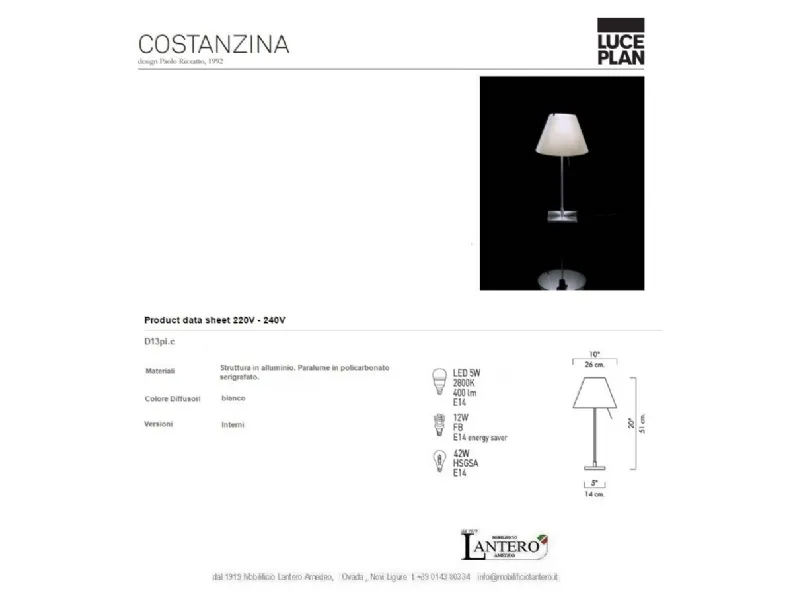 Scopri la Lampada da Tavolo Luceplan Costanzina a prezzo Outlet!