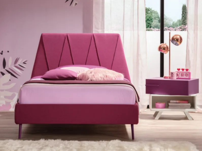 Letto moderno Letto singolo imbottito in tessuto amarena Collezione esclusiva con un ribasso esclusivo